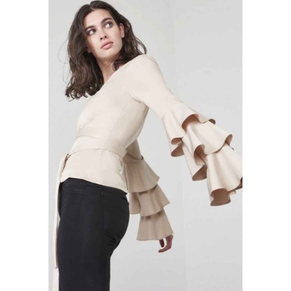 Lavish Alice Women's One Shoulder Wrap Top Ruffle Bell Sleeve Party US 2